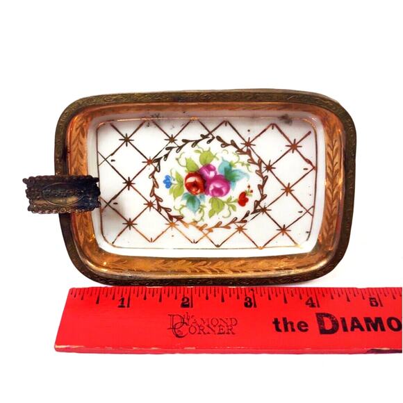 Antique Porcelain Germany Kalk Crossed Arrows Mark Gilt Ashtray Hand Painted - Picture 6 of 8